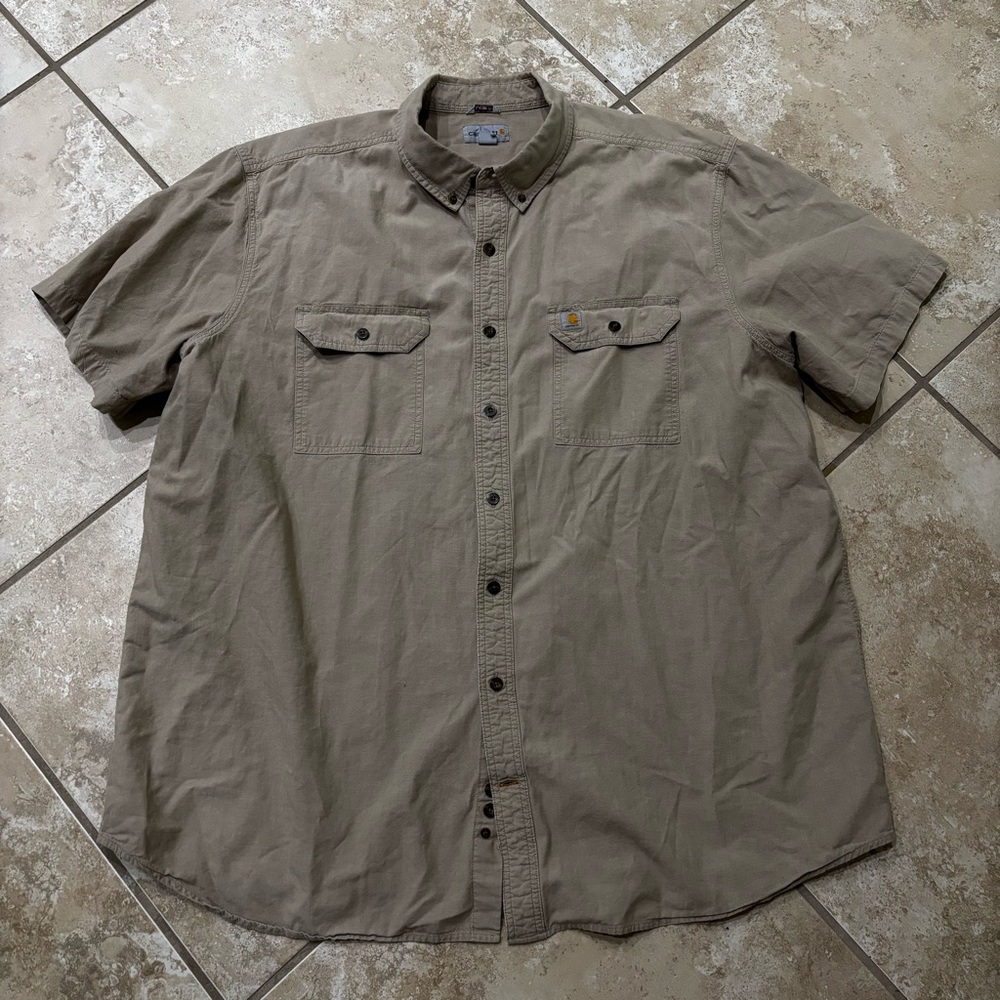 Carhartt Men's Short-Sleeve Button-Up Work Shirt — Taupe 3XL Tall